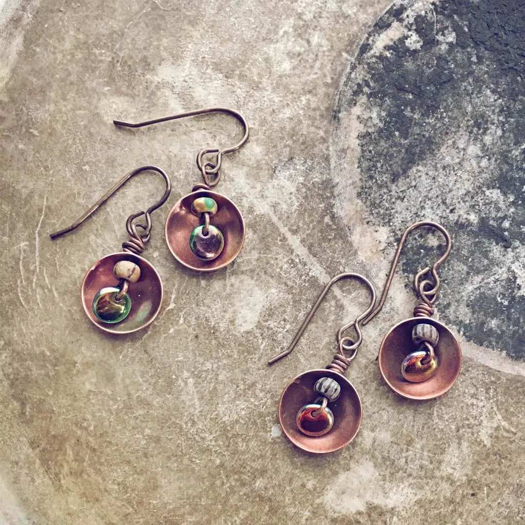 dome // copper and brass domed dangle earrings