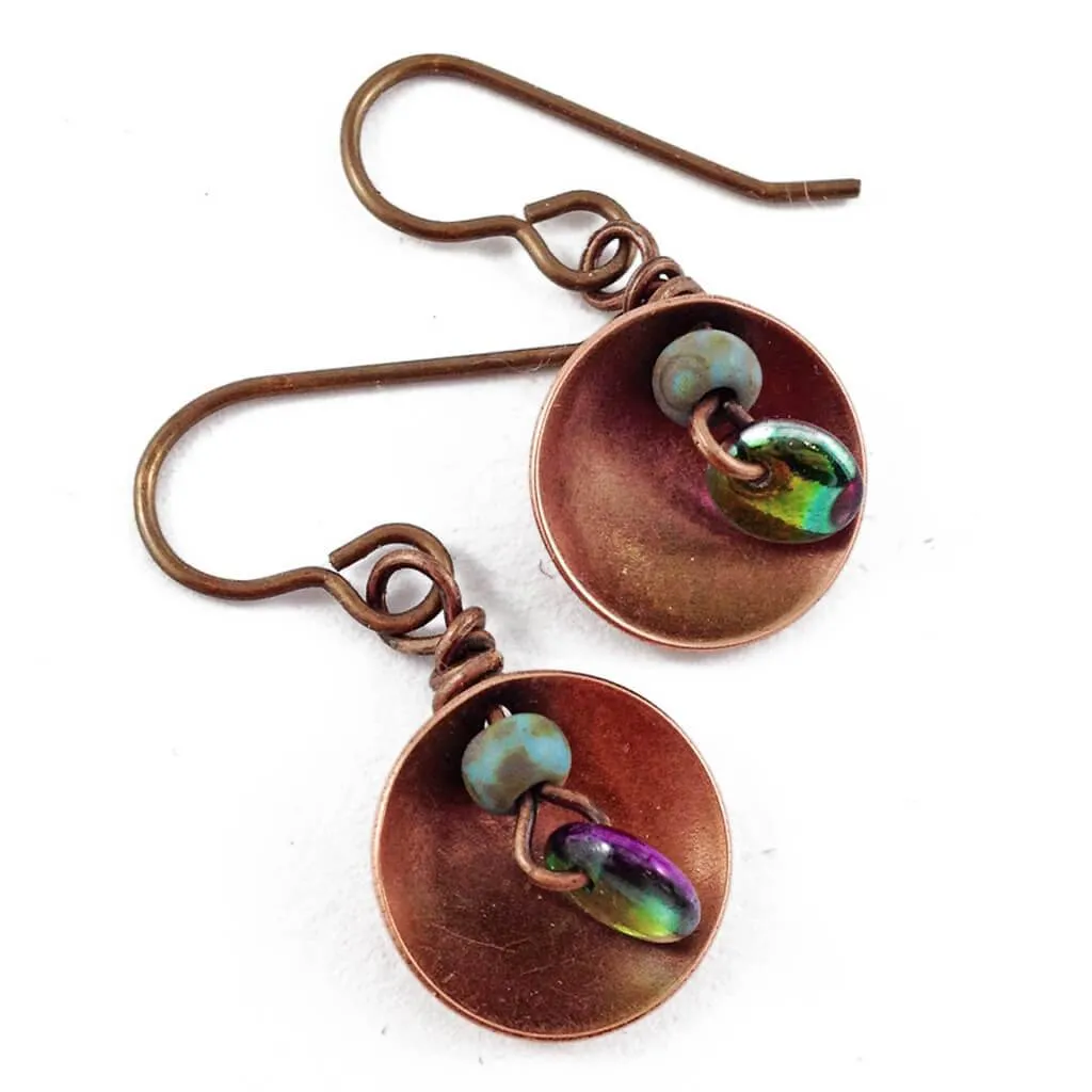 dome // copper and brass domed dangle earrings