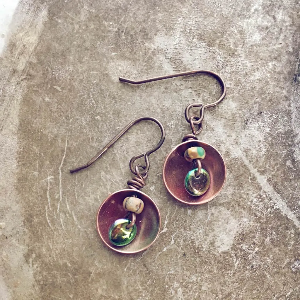 dome // copper and brass domed dangle earrings