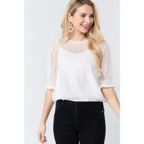 Elbow Slv Dot Mesh Top W/inner Cami