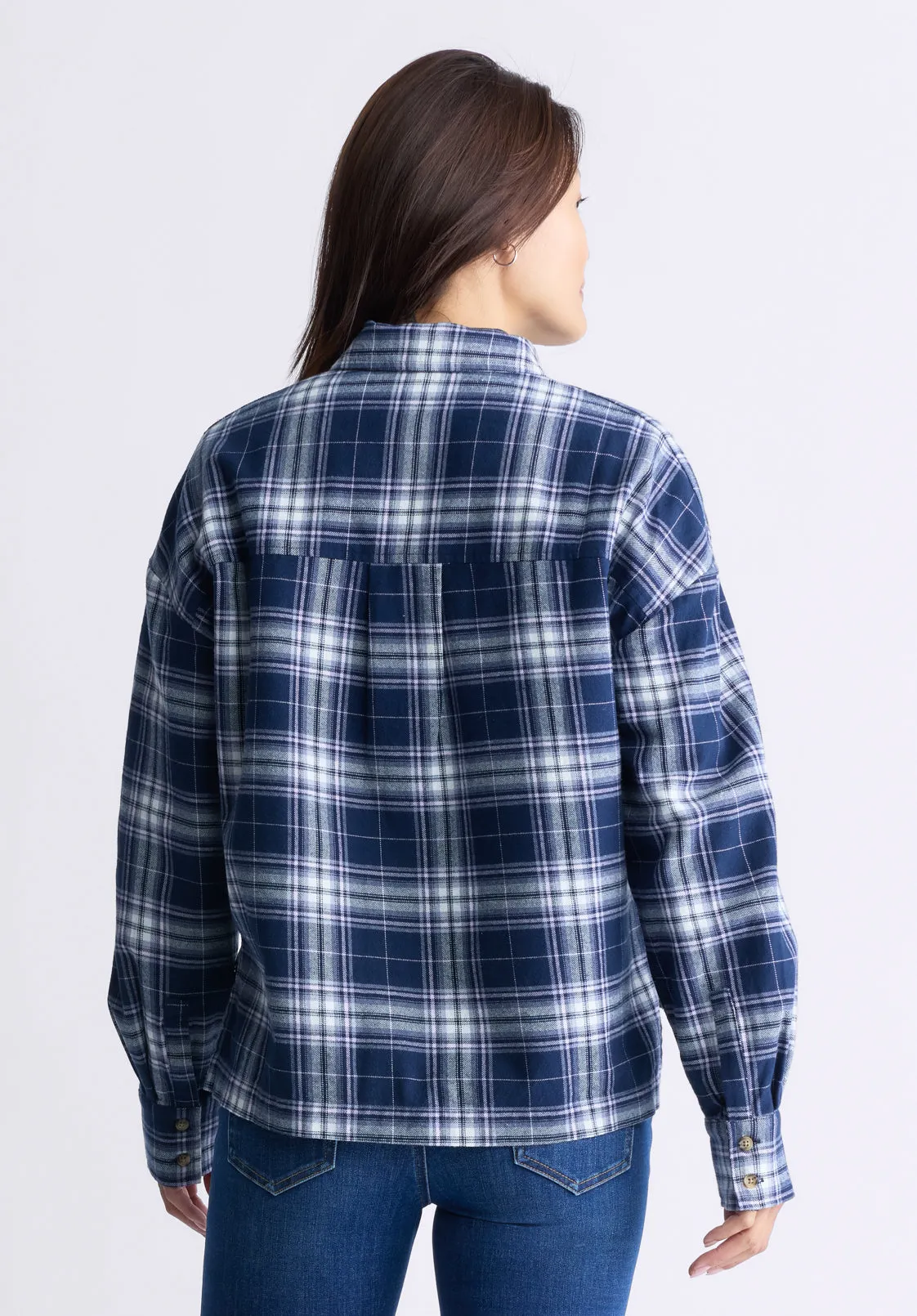 Enid Women's Boxy Plaid Shirt, Navy - WT0126F