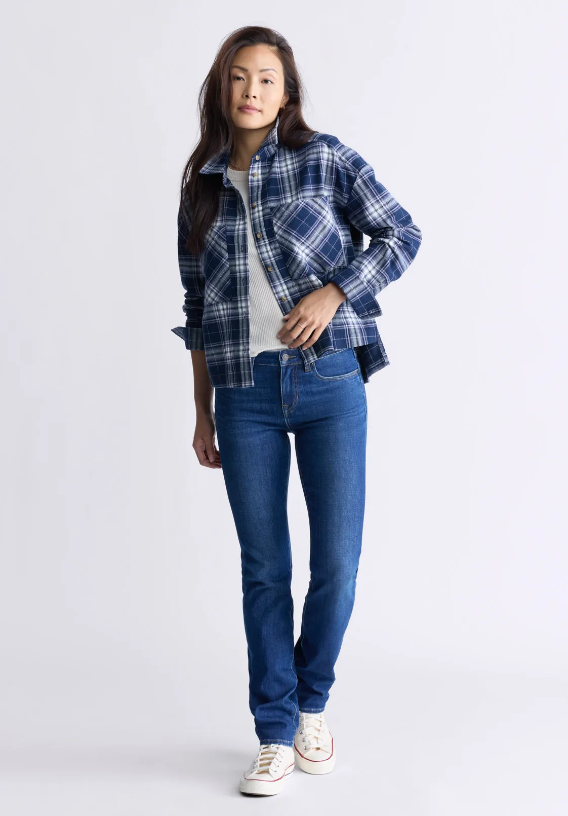 Enid Women's Boxy Plaid Shirt, Navy - WT0126F