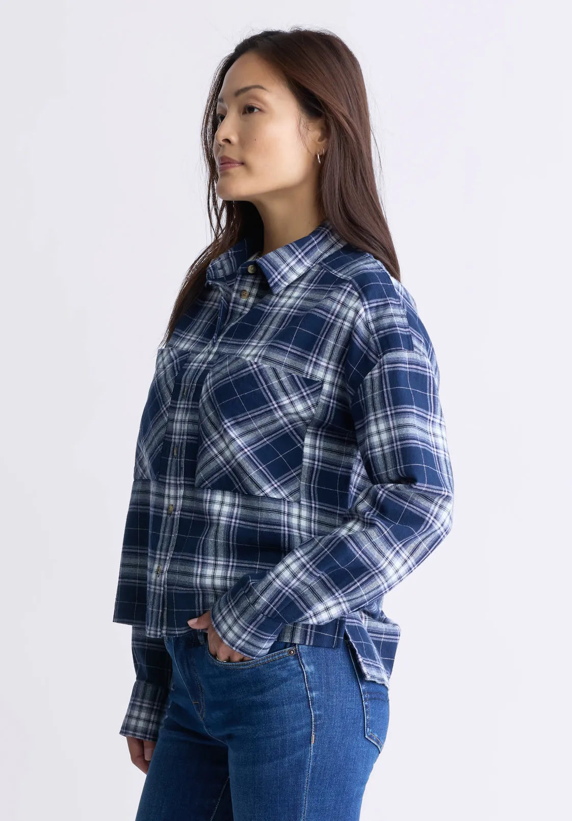 Enid Women's Boxy Plaid Shirt, Navy - WT0126F