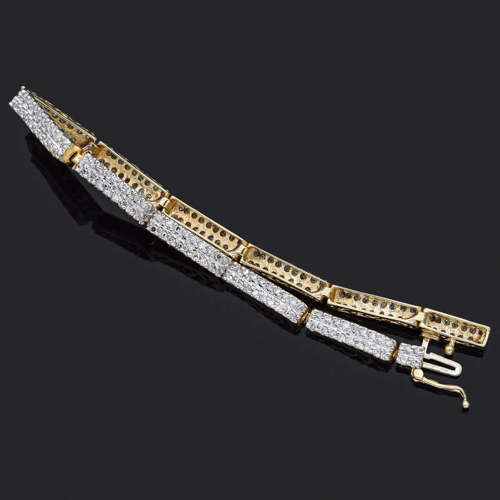 Estate 2.97 TCW Diamond 14K Yellow Gold Two-Row Tennis Bracelet 6.75 Inches