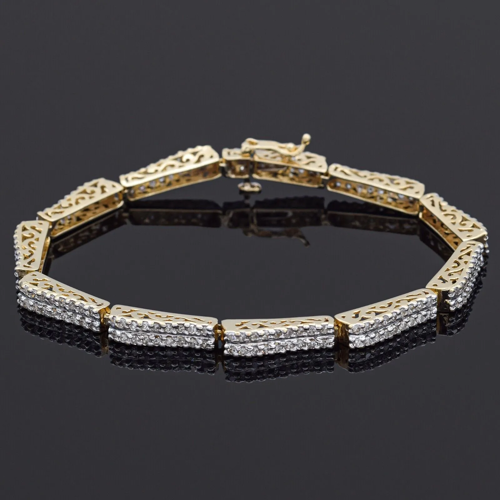 Estate 2.97 TCW Diamond 14K Yellow Gold Two-Row Tennis Bracelet 6.75 Inches