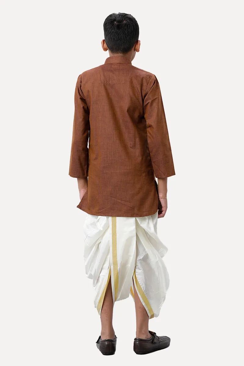 Exotic - Dark Brown Kurta and Panchakacham 2 In 1 Set For Kids | Uathayam