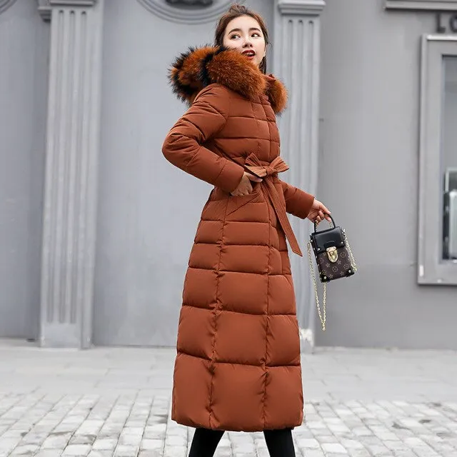 Fashion Women Winter Coats 2021 New Korean Version Of Park Over The Knee Long Demolition Fur Collar Hooded Feminine Coat