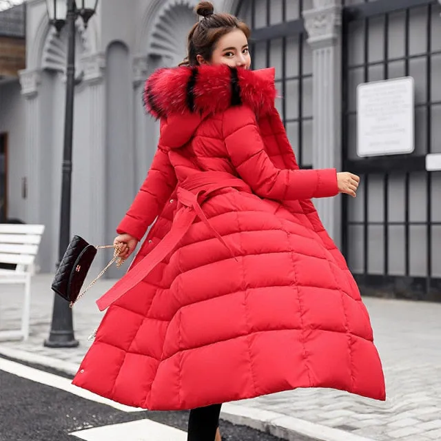 Fashion Women Winter Coats 2021 New Korean Version Of Park Over The Knee Long Demolition Fur Collar Hooded Feminine Coat