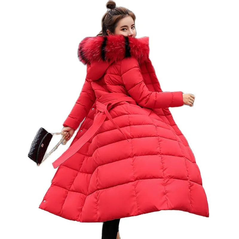 Fashion Women Winter Coats 2021 New Korean Version Of Park Over The Knee Long Demolition Fur Collar Hooded Feminine Coat