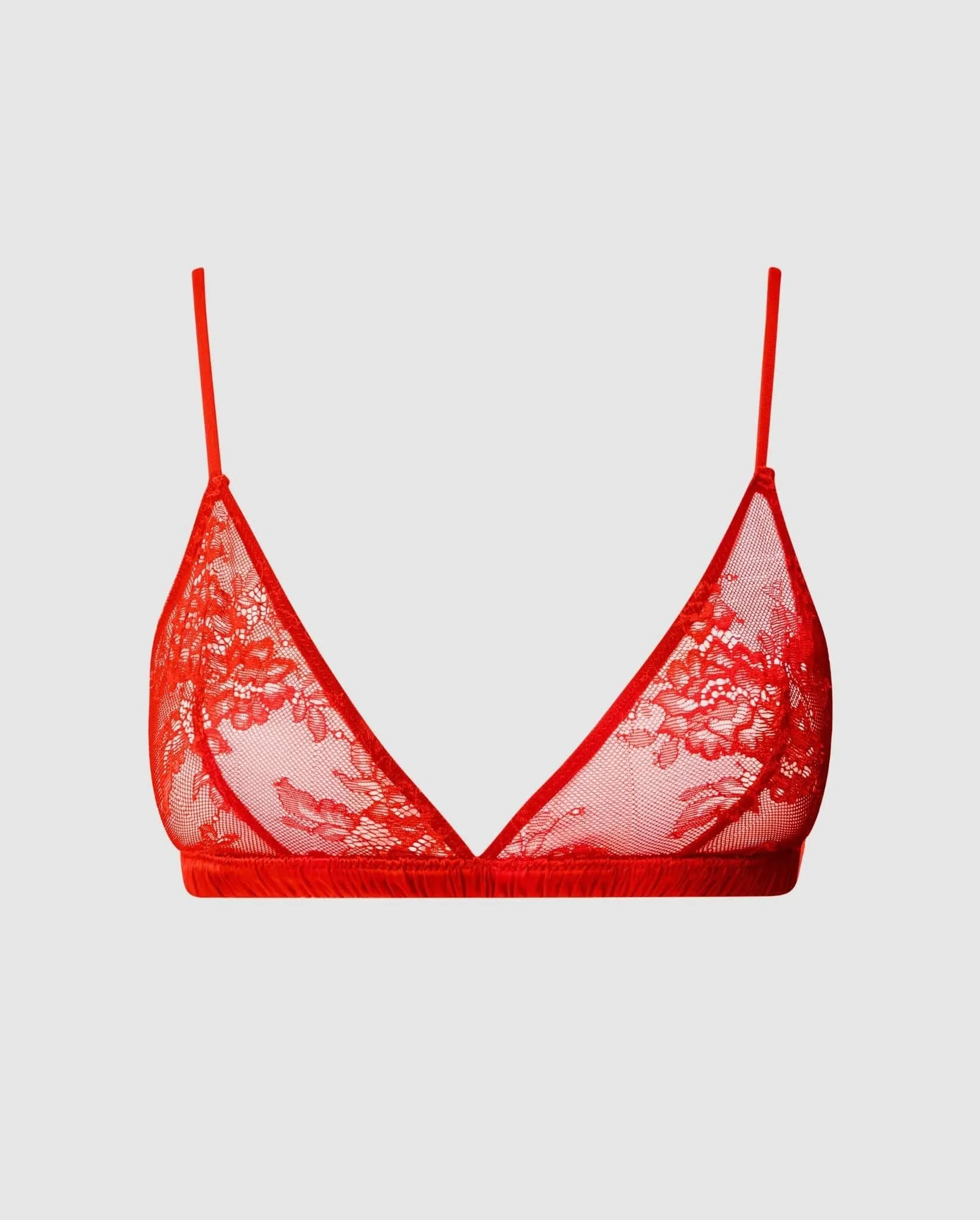 Floral Lace Satin Triangle Bralette Fiery Red