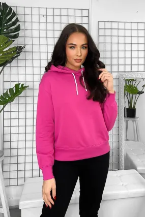 Fuchsia Cotton Blend Hoodie With Contrast String