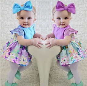 Girls Floral Romper Dress & Headband Set