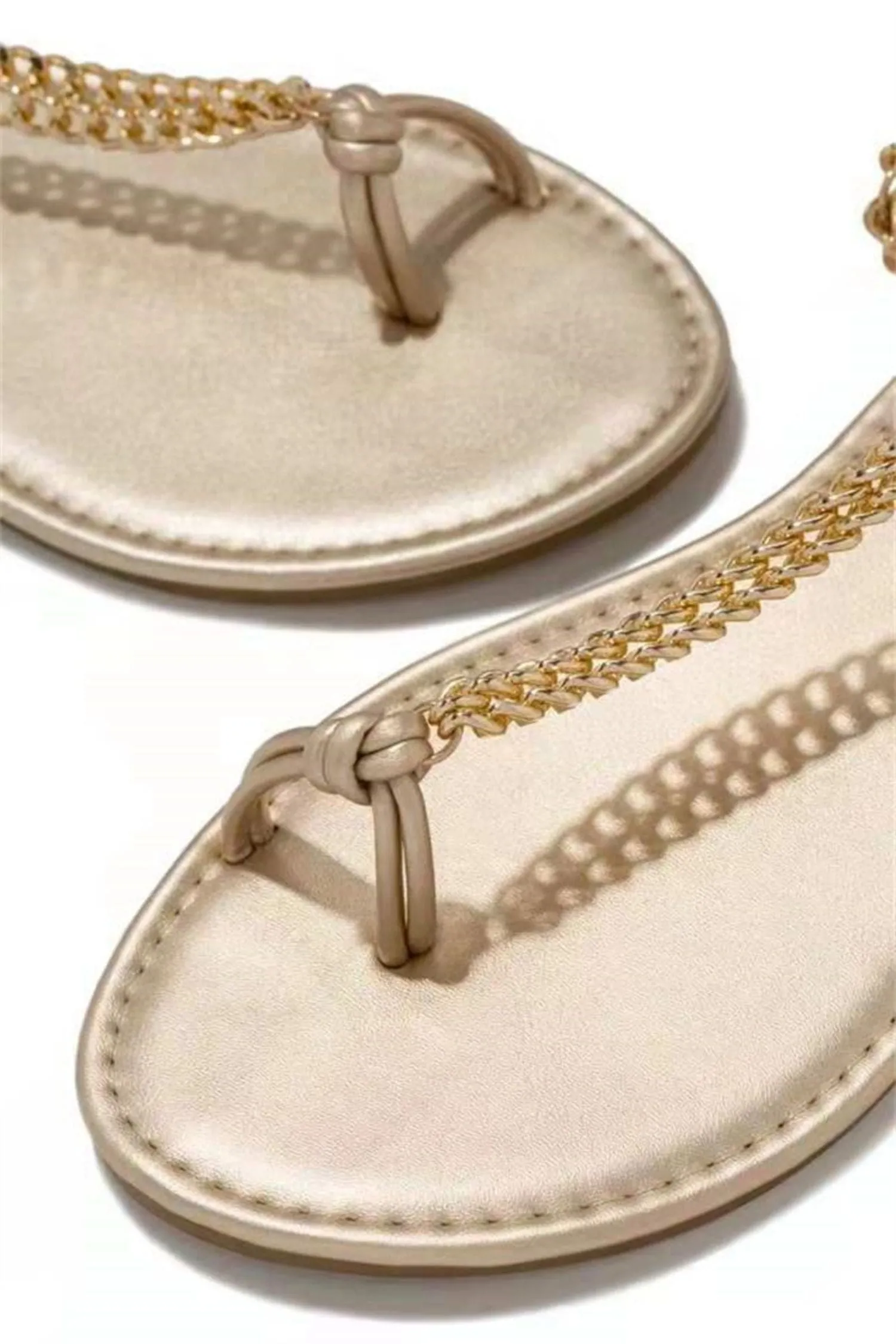 Gold Woven Ankle Straps Chain Flat Sandals