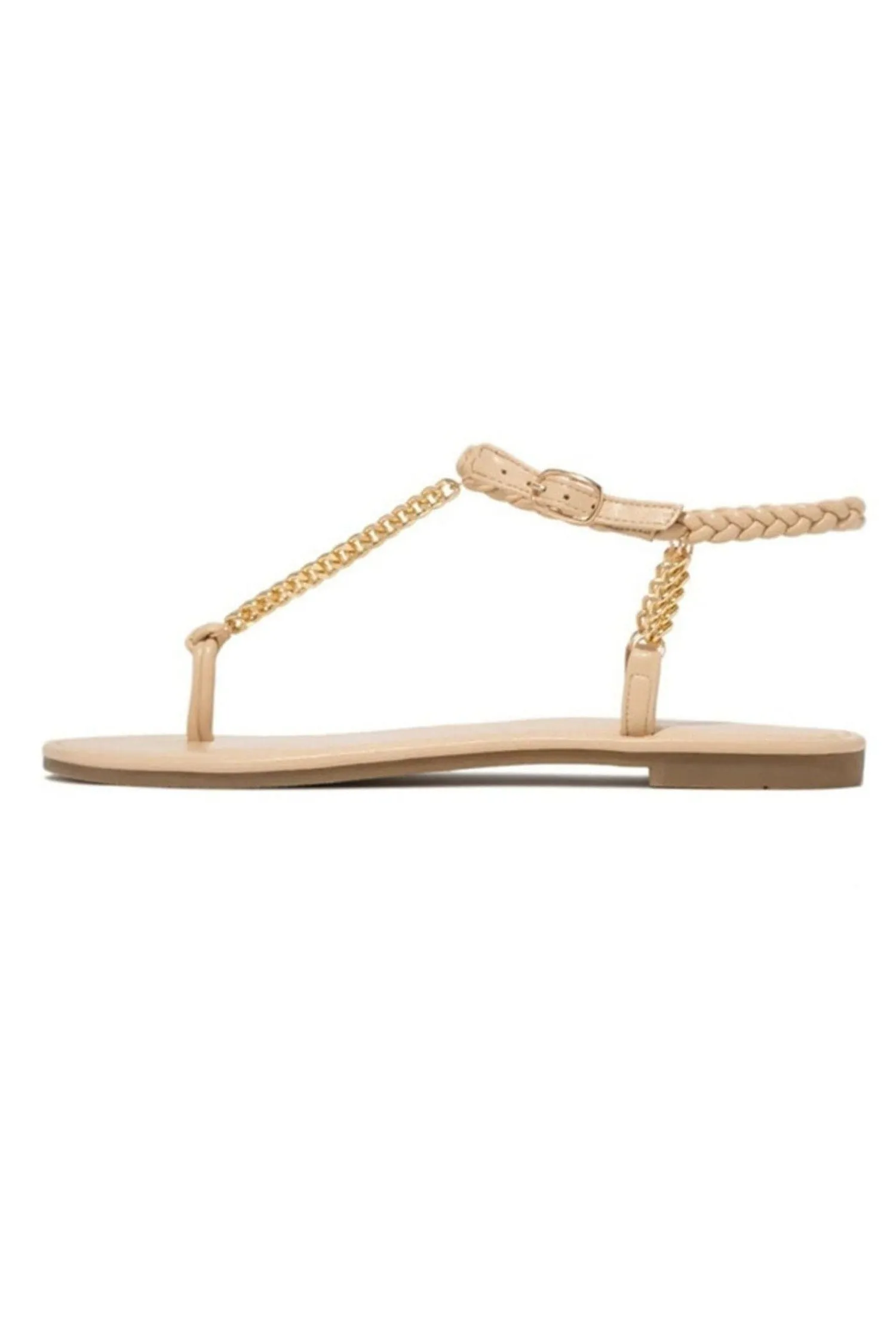 Gold Woven Ankle Straps Chain Flat Sandals