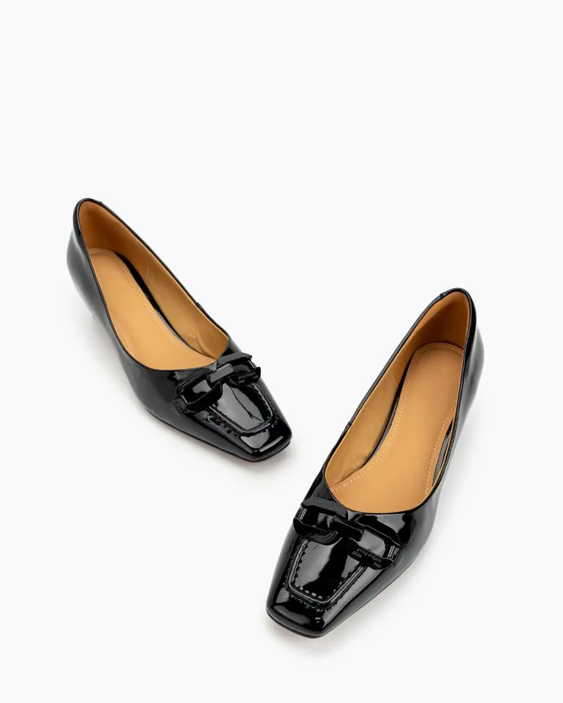 Horsebit Square Toe Low Kitten Heel Pumps