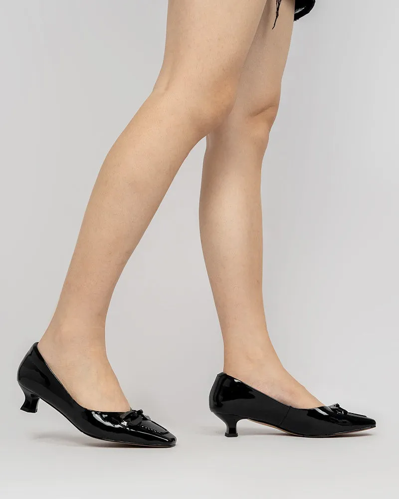 Horsebit Square Toe Low Kitten Heel Pumps