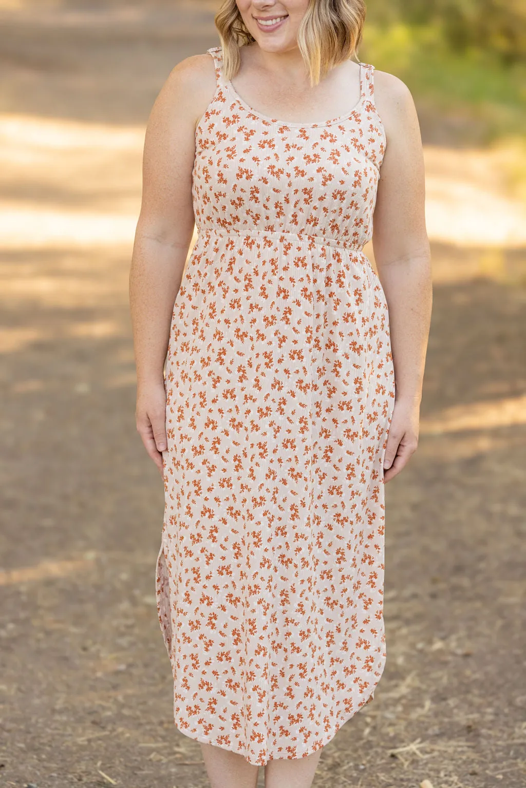 IN STOCK Reagan Ribbed Midi Dress - Sand and Rust Floral