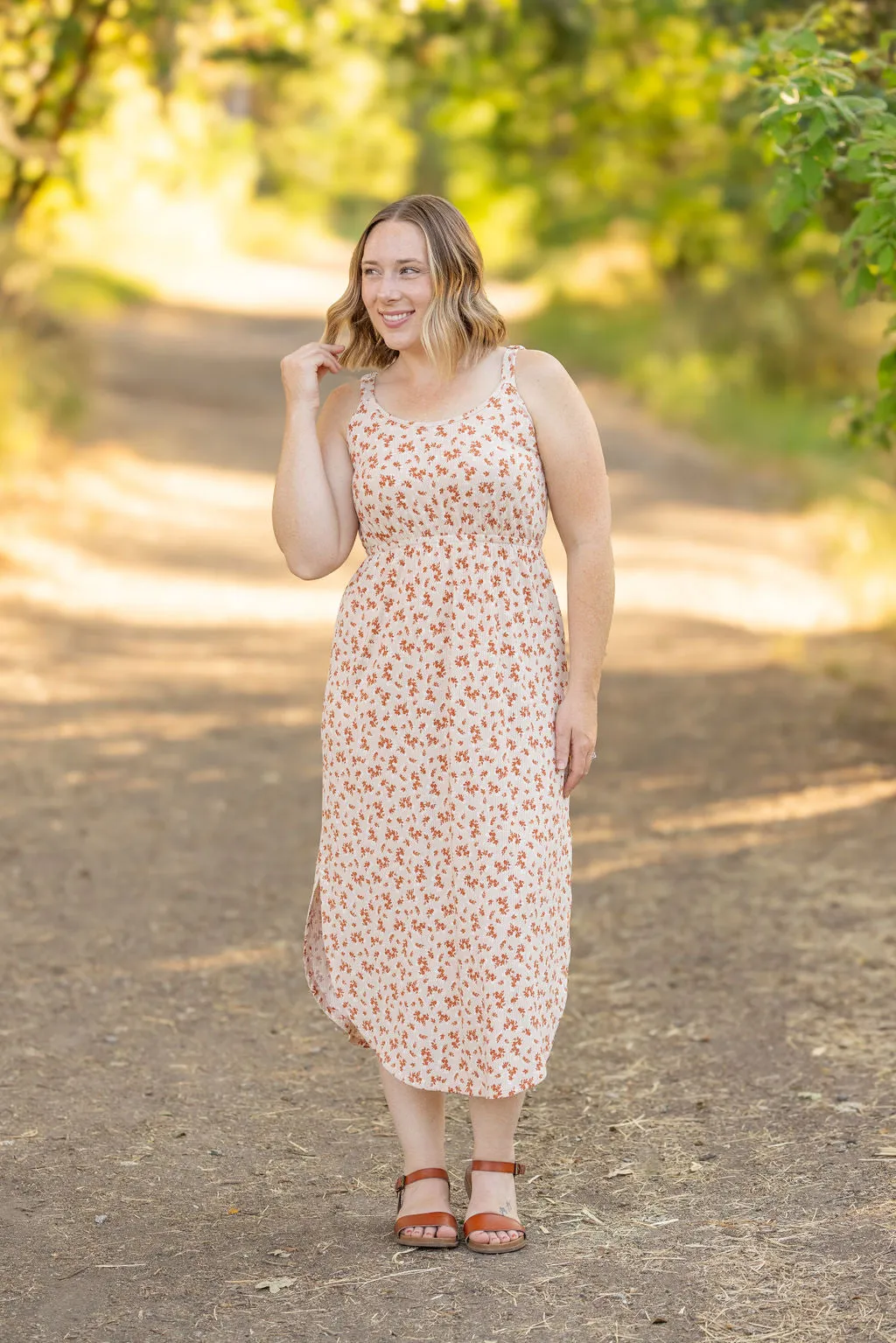 IN STOCK Reagan Ribbed Midi Dress - Sand and Rust Floral