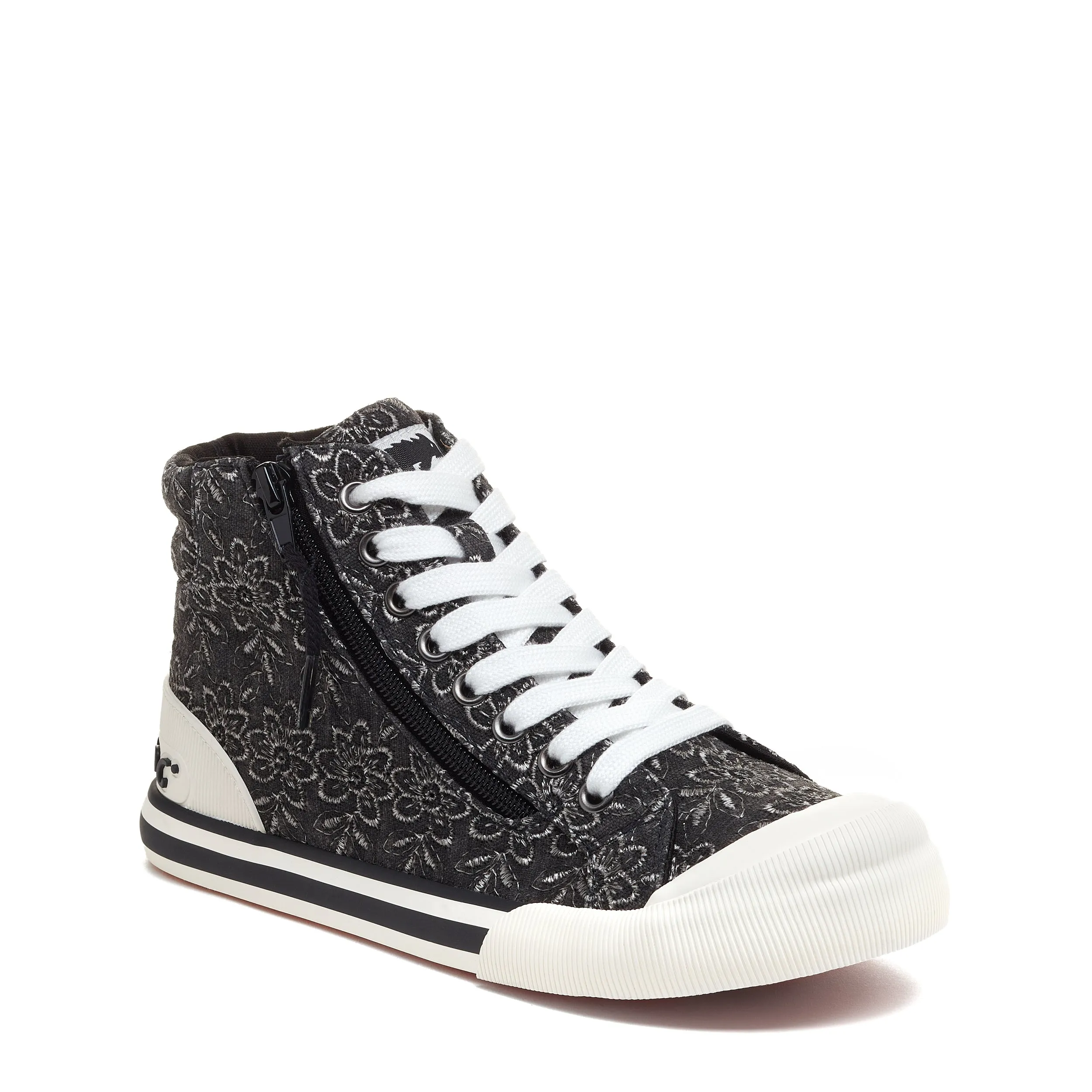 Jazzin Black Eyelet Floral High Top Trainers