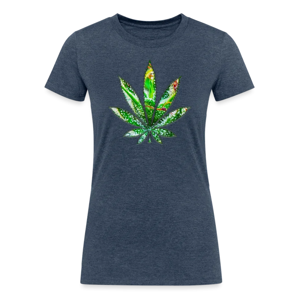 Kaleidoscope Green Leaf: Organic Tri-Blend Multicolor Cannabis Tee (Women's Fit)