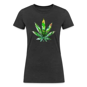 Kaleidoscope Green Leaf: Organic Tri-Blend Multicolor Cannabis Tee (Women's Fit)