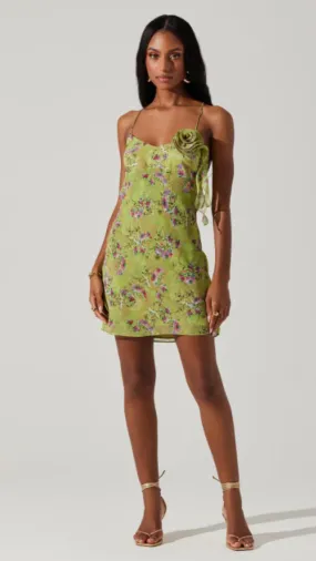 Locklear Floral Mini Dress - Green Floral