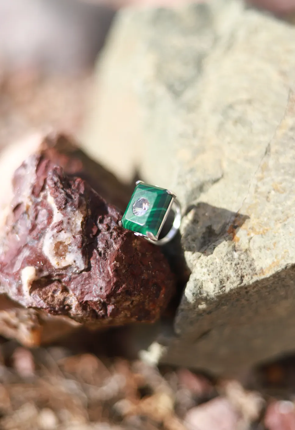 Malachite & Herkimer Earnest Ring