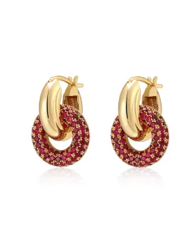 Pave Interlock Hoops- Ruby Red- Gold