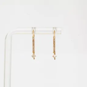 Pavé Diamond Bar & Dangling Diamond Short Wire Threader Earrings