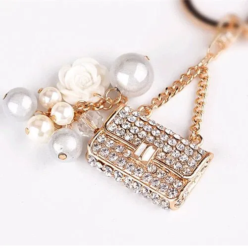 Pearl Rhinestone Handbag Design Key Chain