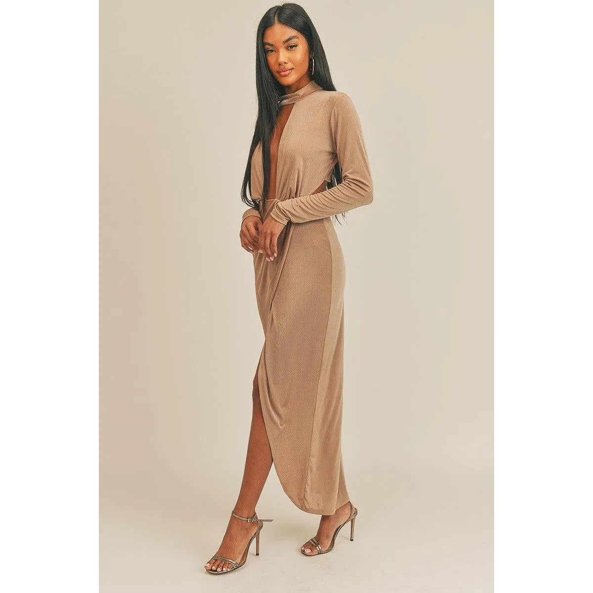 Pecan Brown Open Front Dress