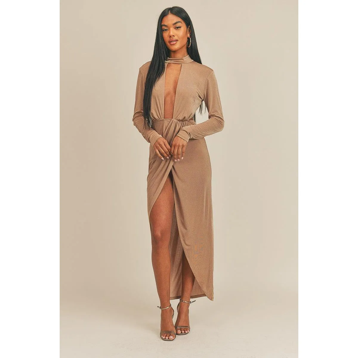 Pecan Brown Open Front Dress