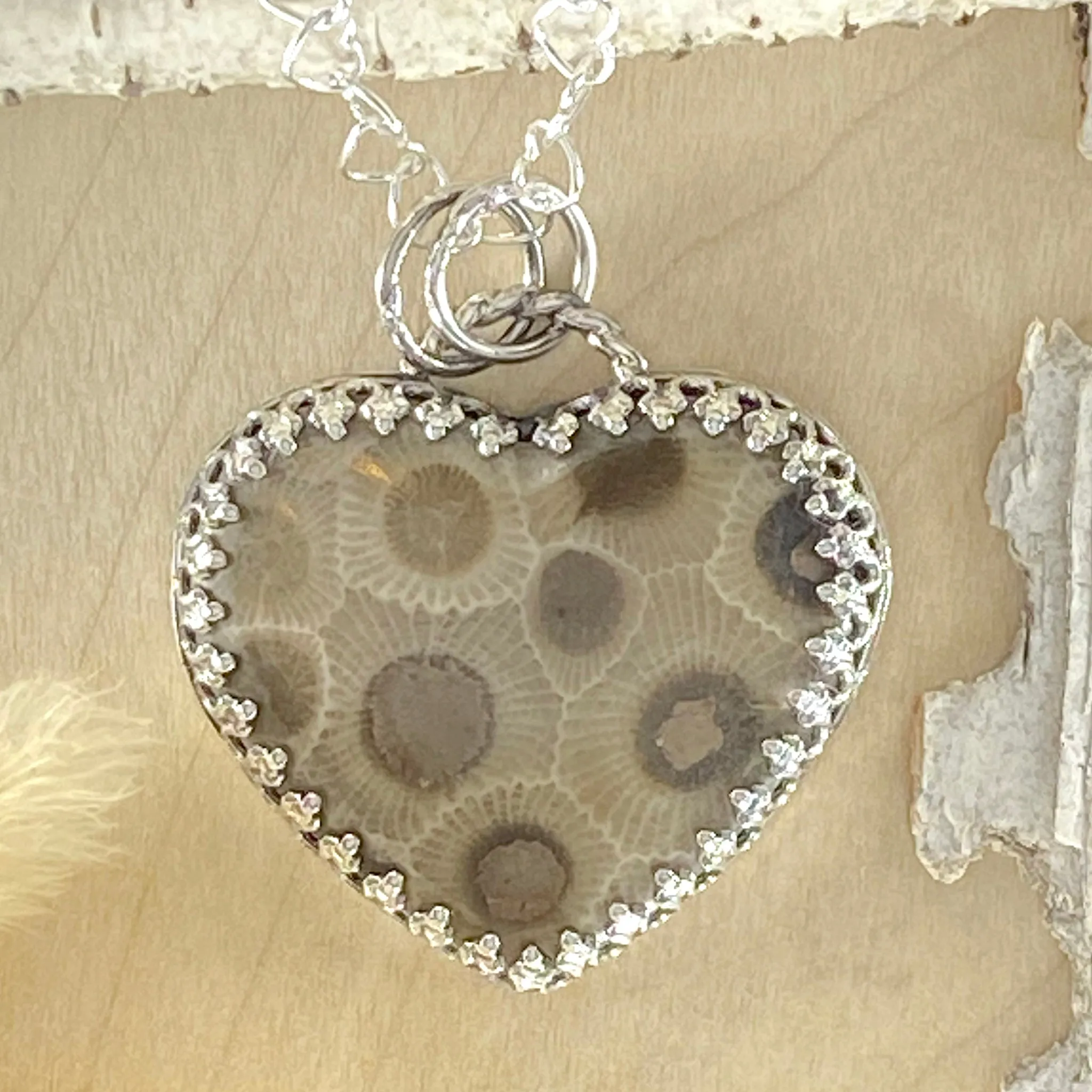 Petoskey Stone Heart Pendant Necklace