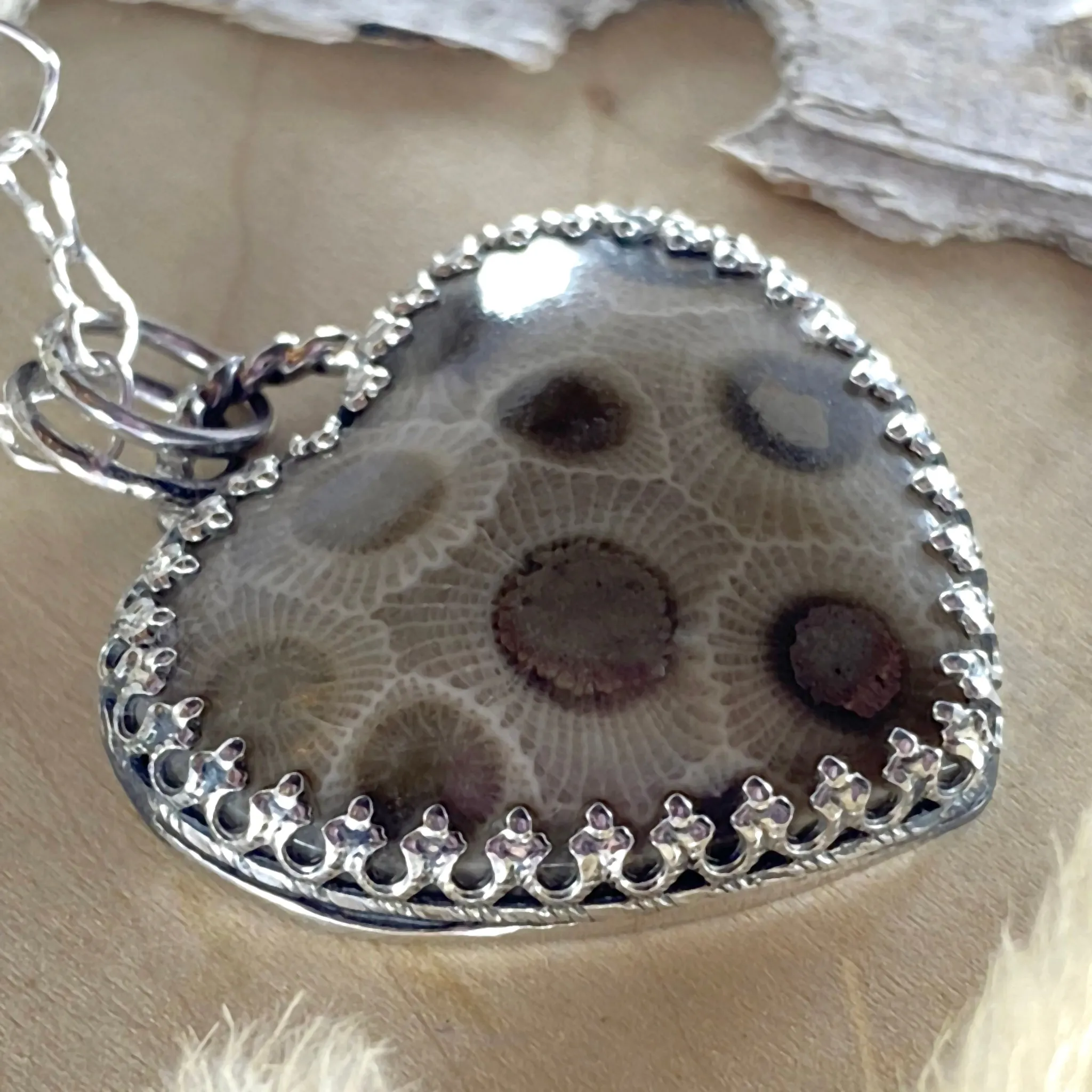 Petoskey Stone Heart Pendant Necklace