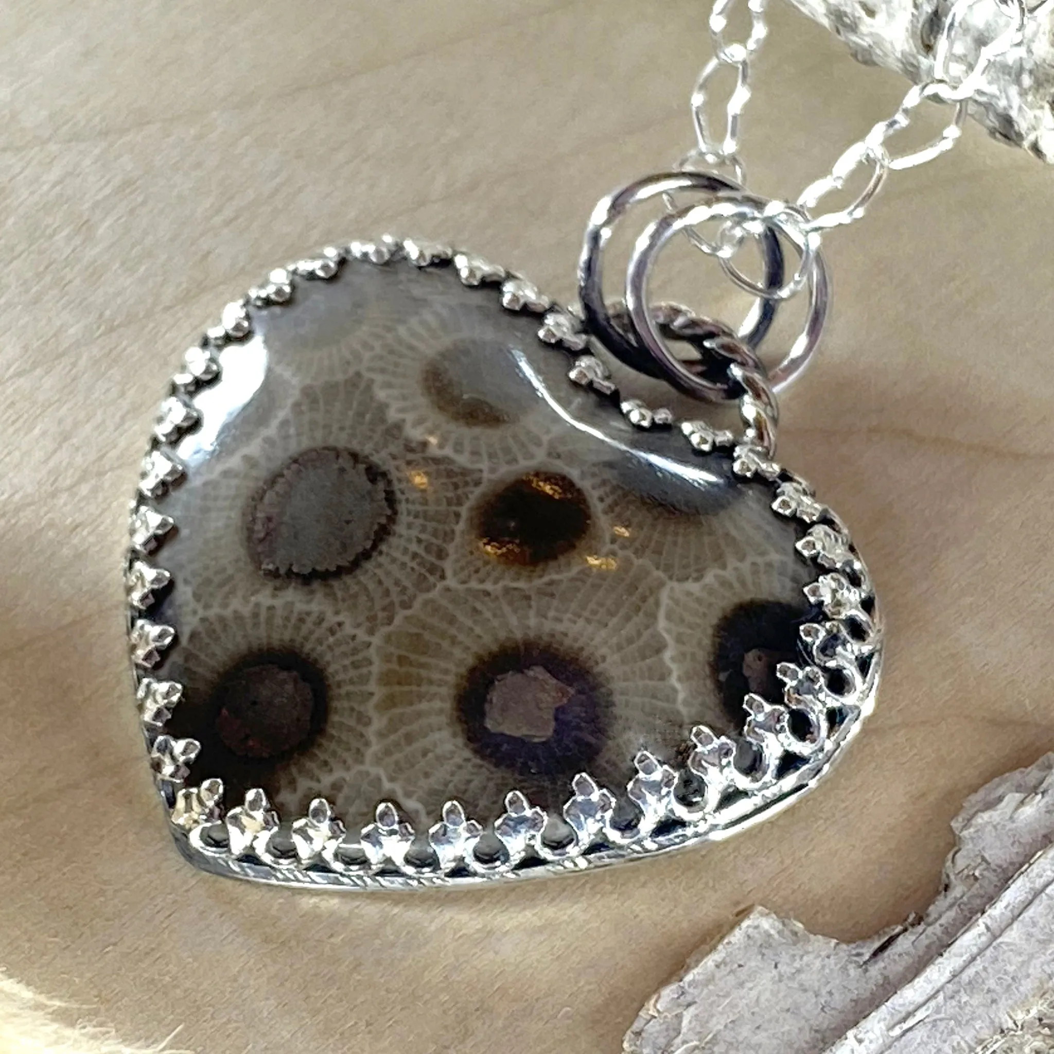 Petoskey Stone Heart Pendant Necklace