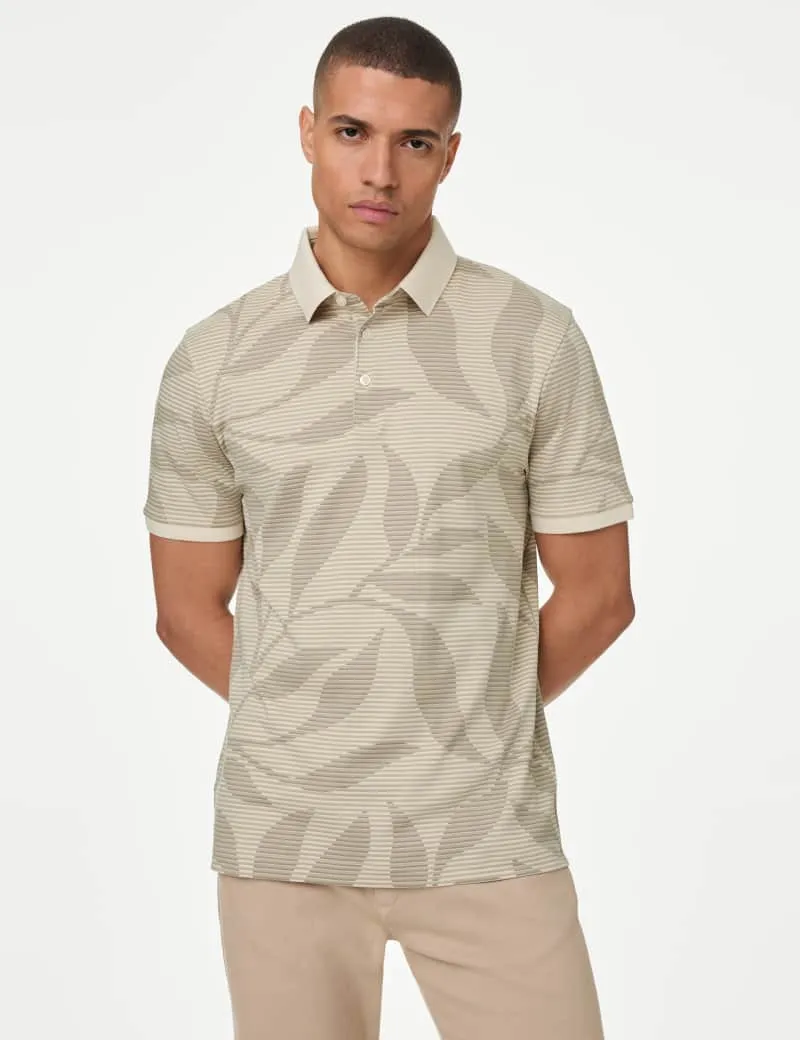 Pure Cotton Leaf Print Polo Shirt