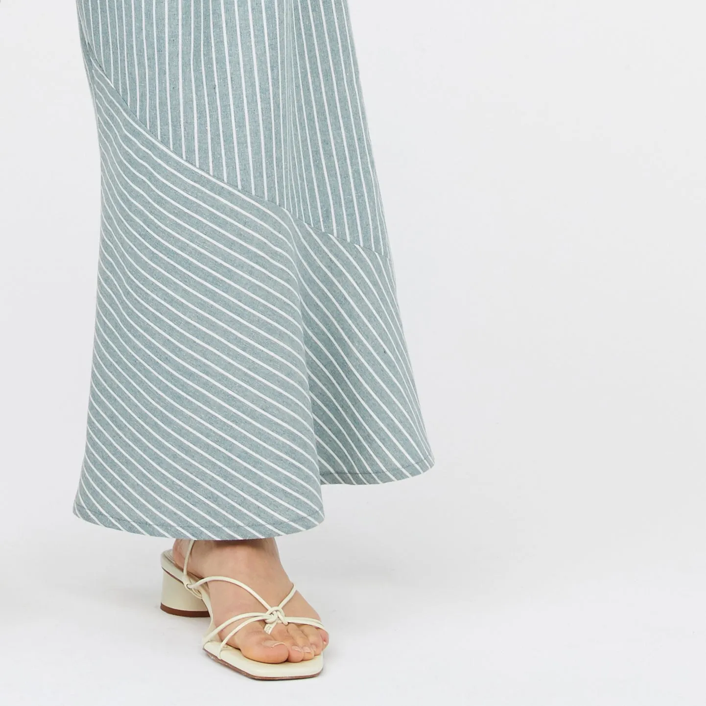 REFRACTION PANTS [ Sage Green & White Stripe Cotton ]