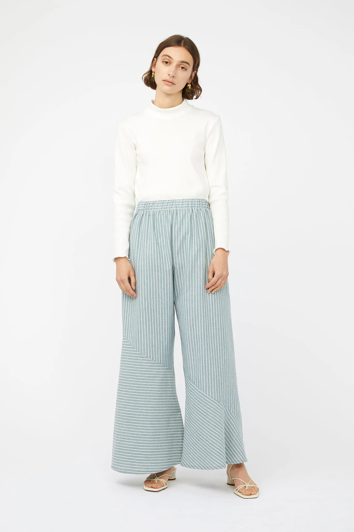 REFRACTION PANTS [ Sage Green & White Stripe Cotton ]