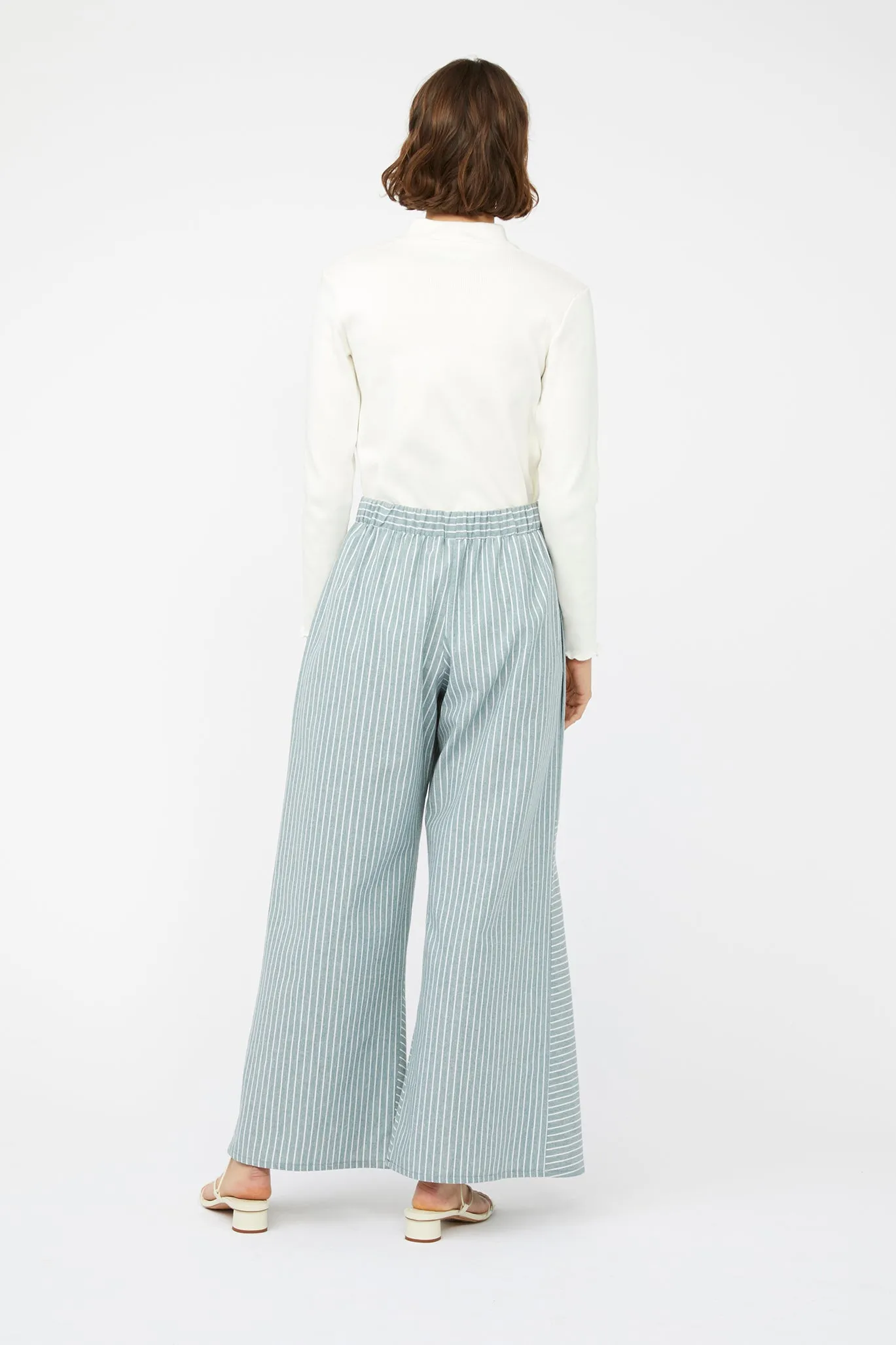 REFRACTION PANTS [ Sage Green & White Stripe Cotton ]