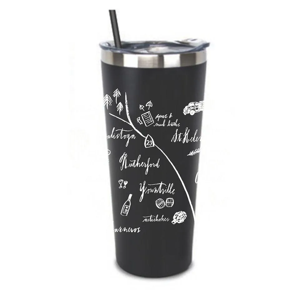 Stainless Steel Tumbler Napa Valley Calligraphy Map