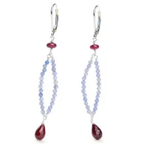 Tanzanite   Ruby Earrings with Sterling Silver Latch Back