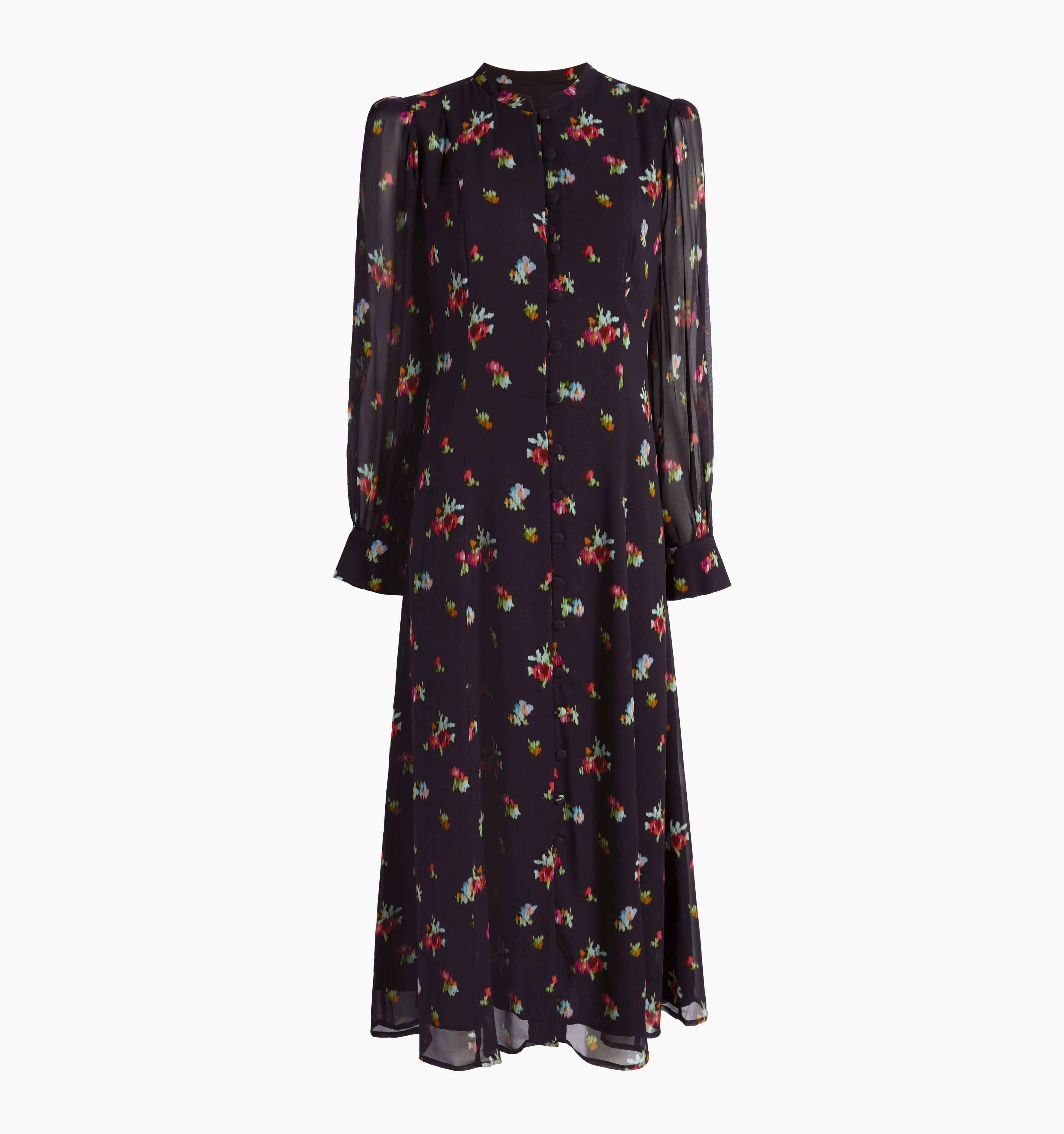 The Cindra Dress - Black Ikat Floral Georgette