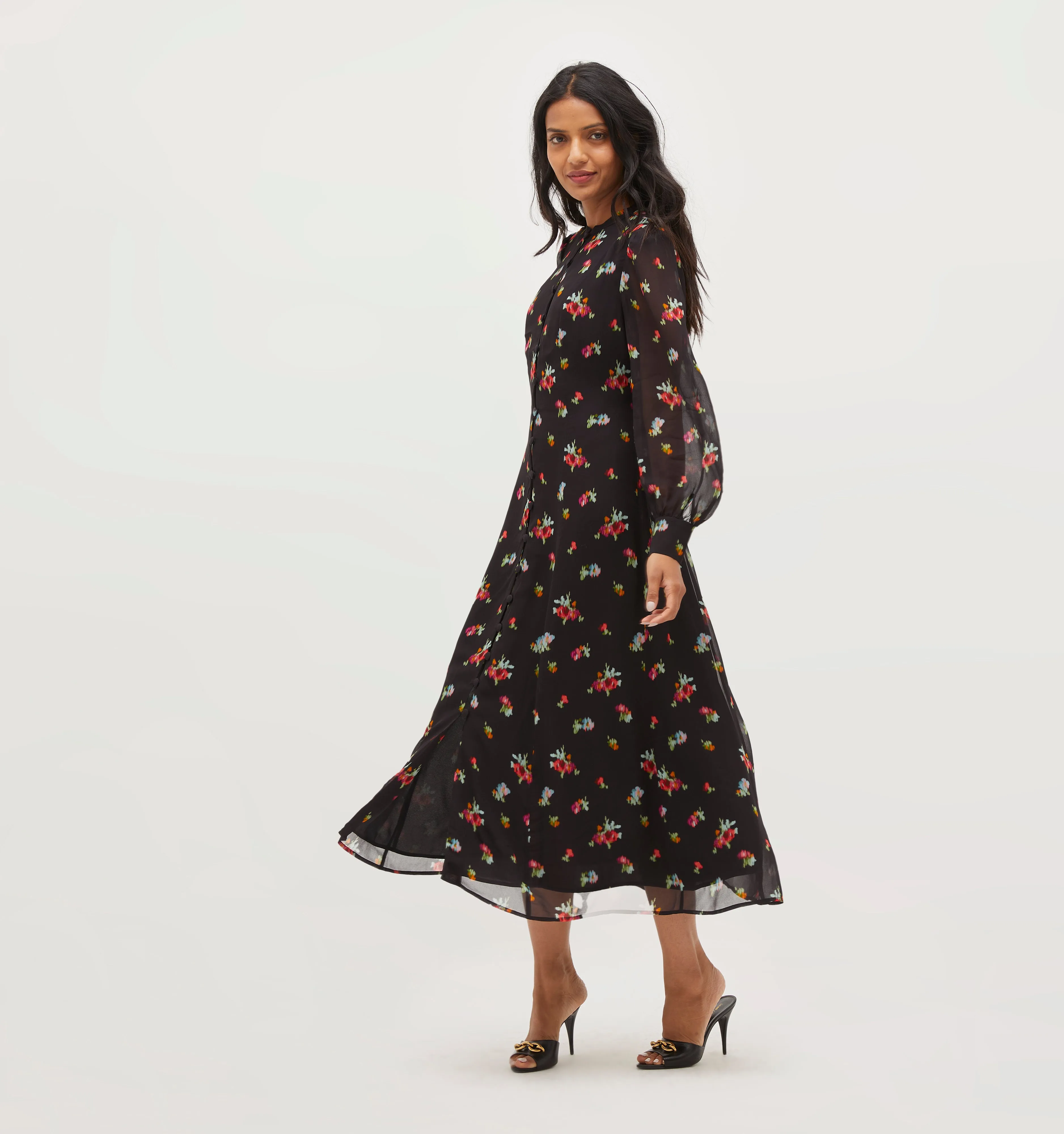 The Cindra Dress - Black Ikat Floral Georgette