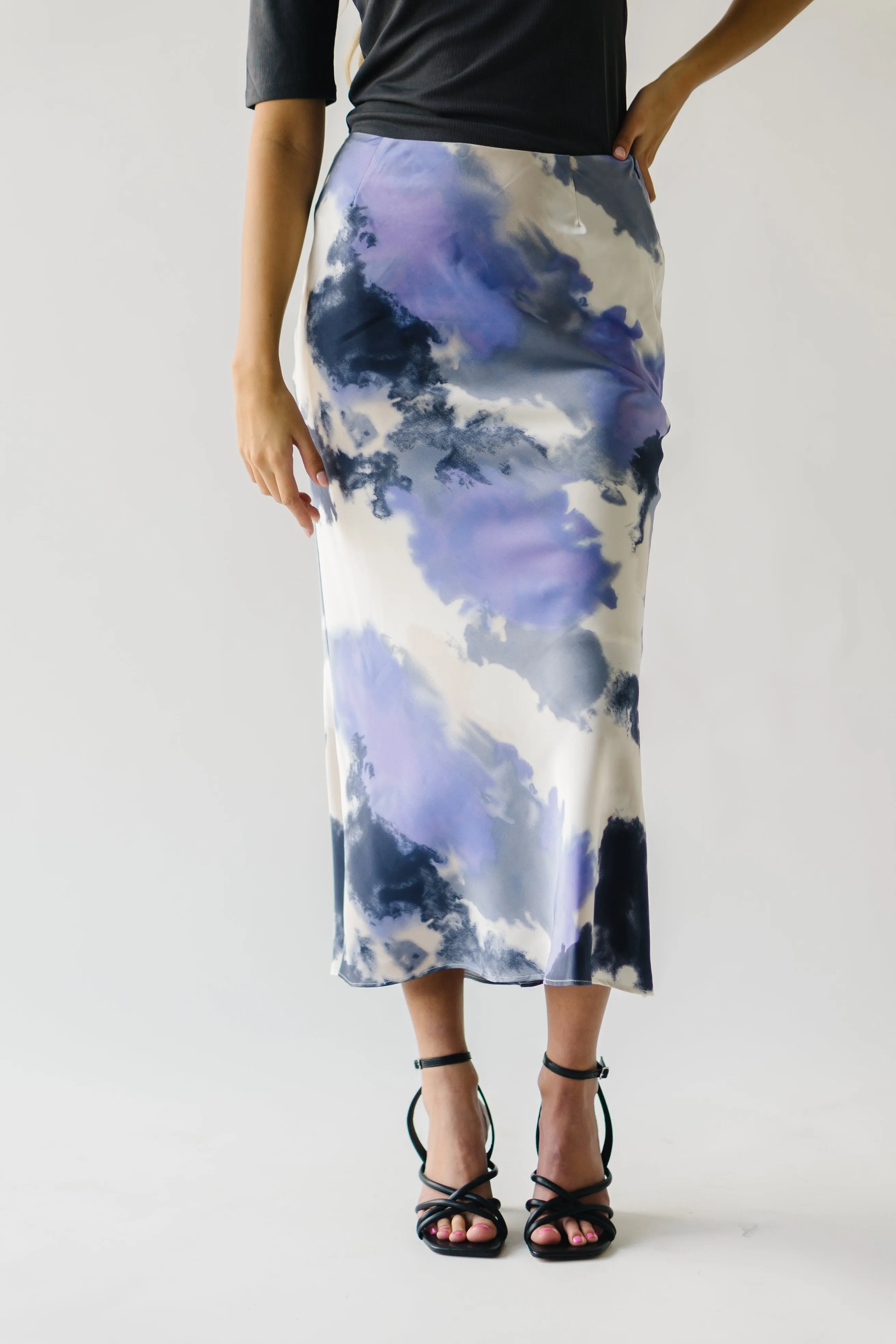 The Ozette Satin Skirt in Purple Abstract