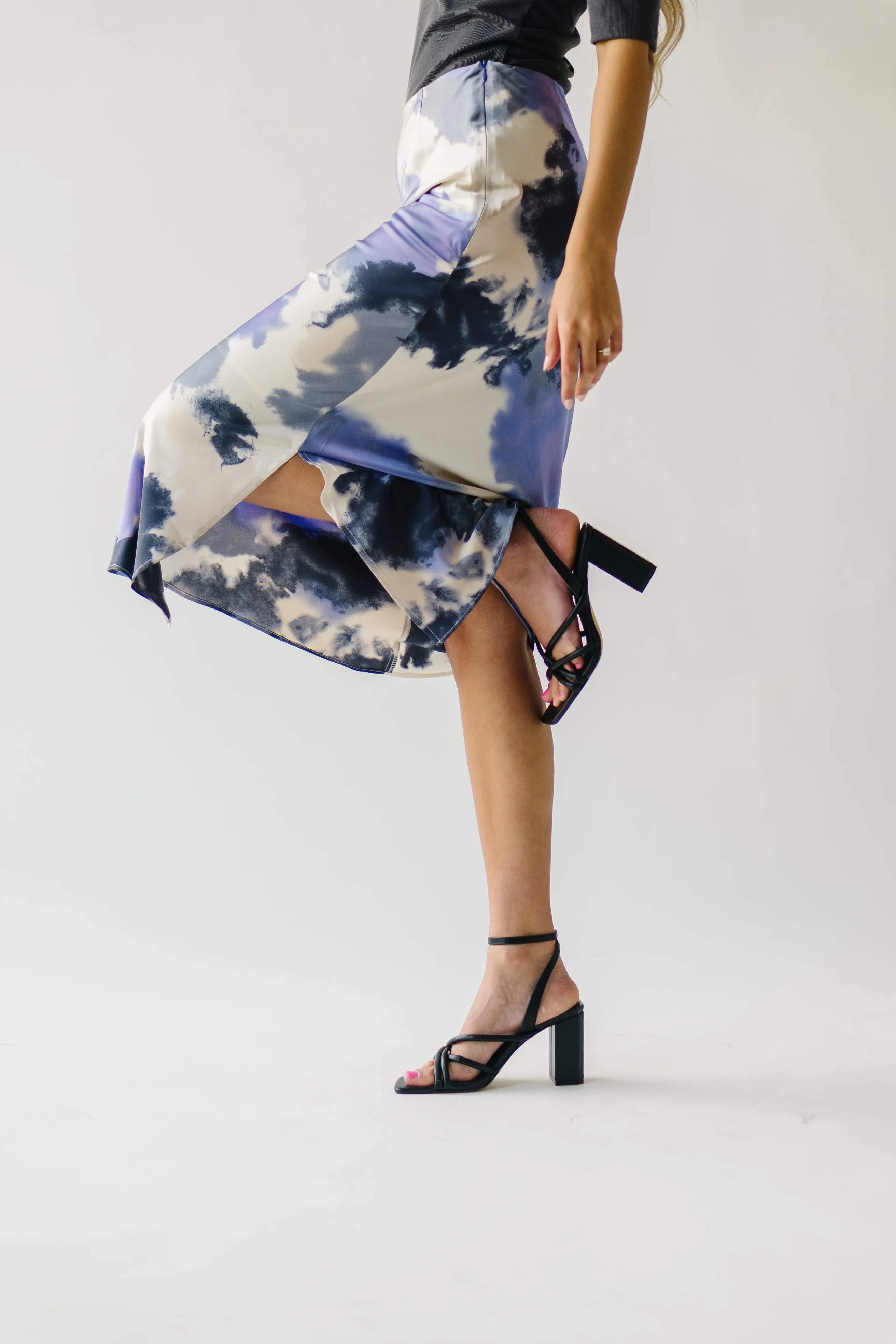 The Ozette Satin Skirt in Purple Abstract