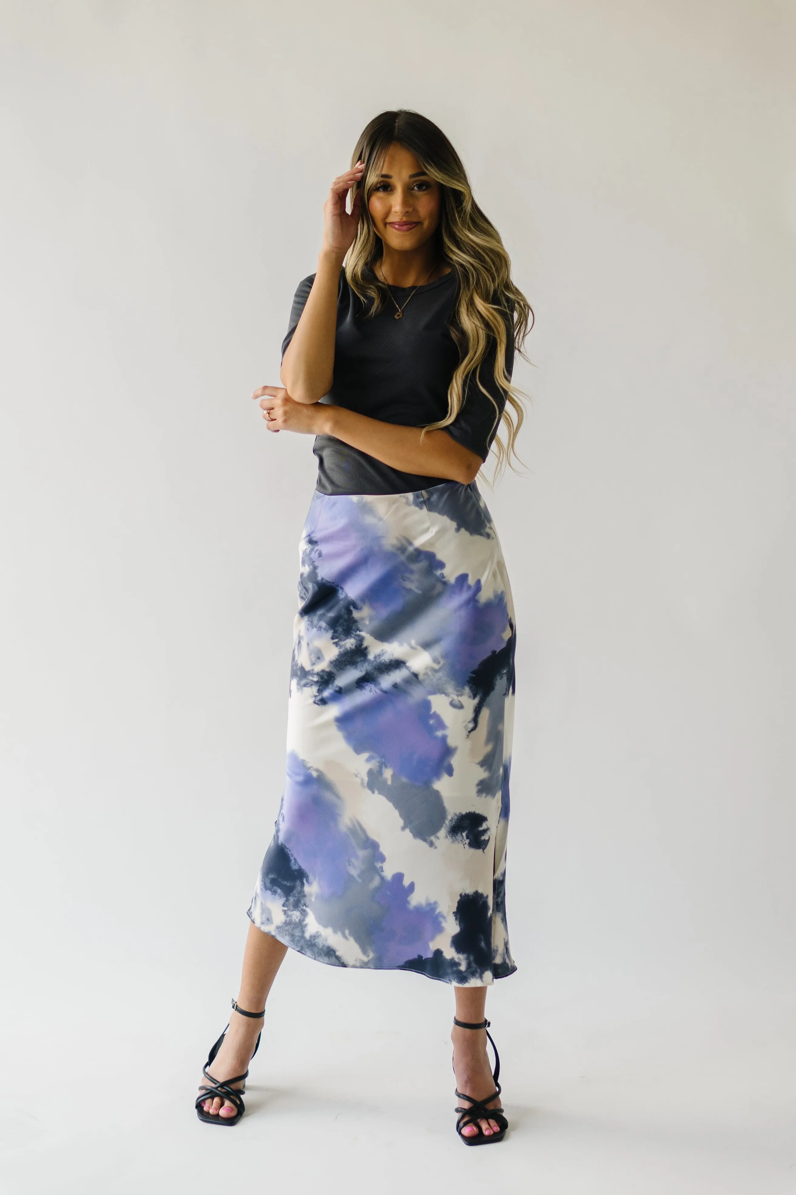 The Ozette Satin Skirt in Purple Abstract