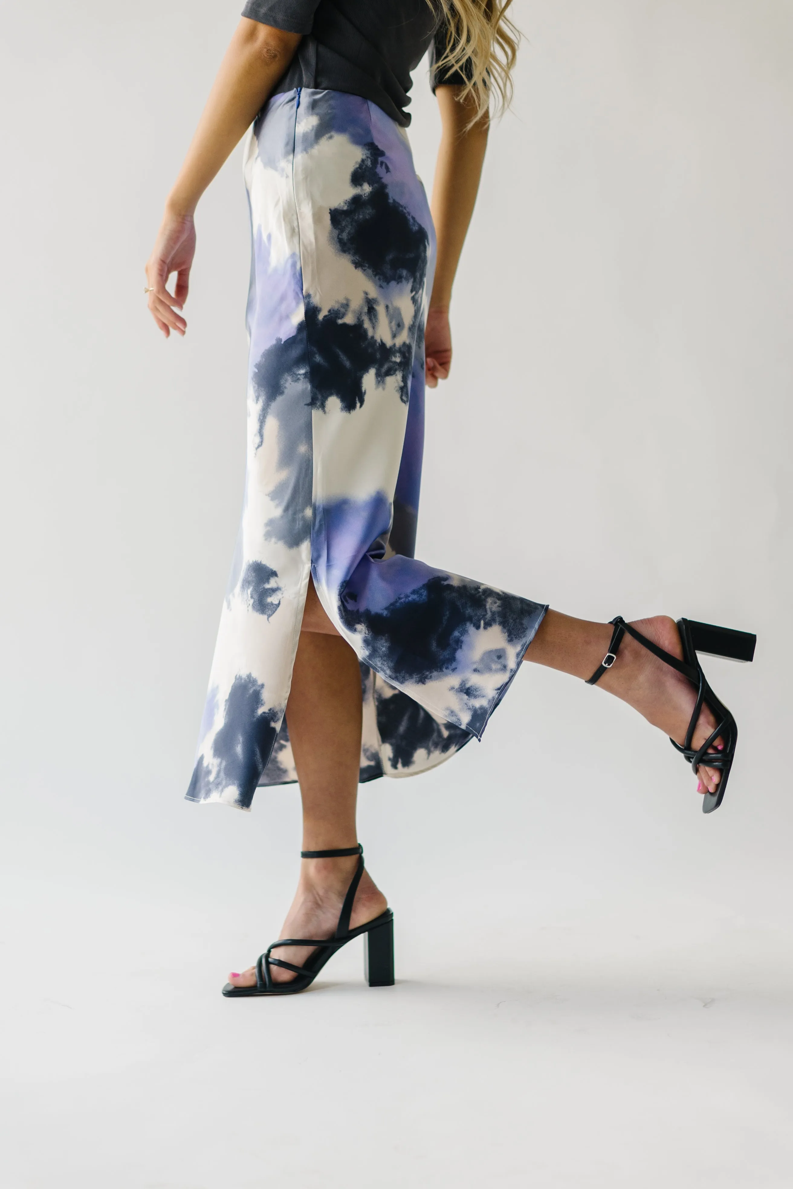 The Ozette Satin Skirt in Purple Abstract