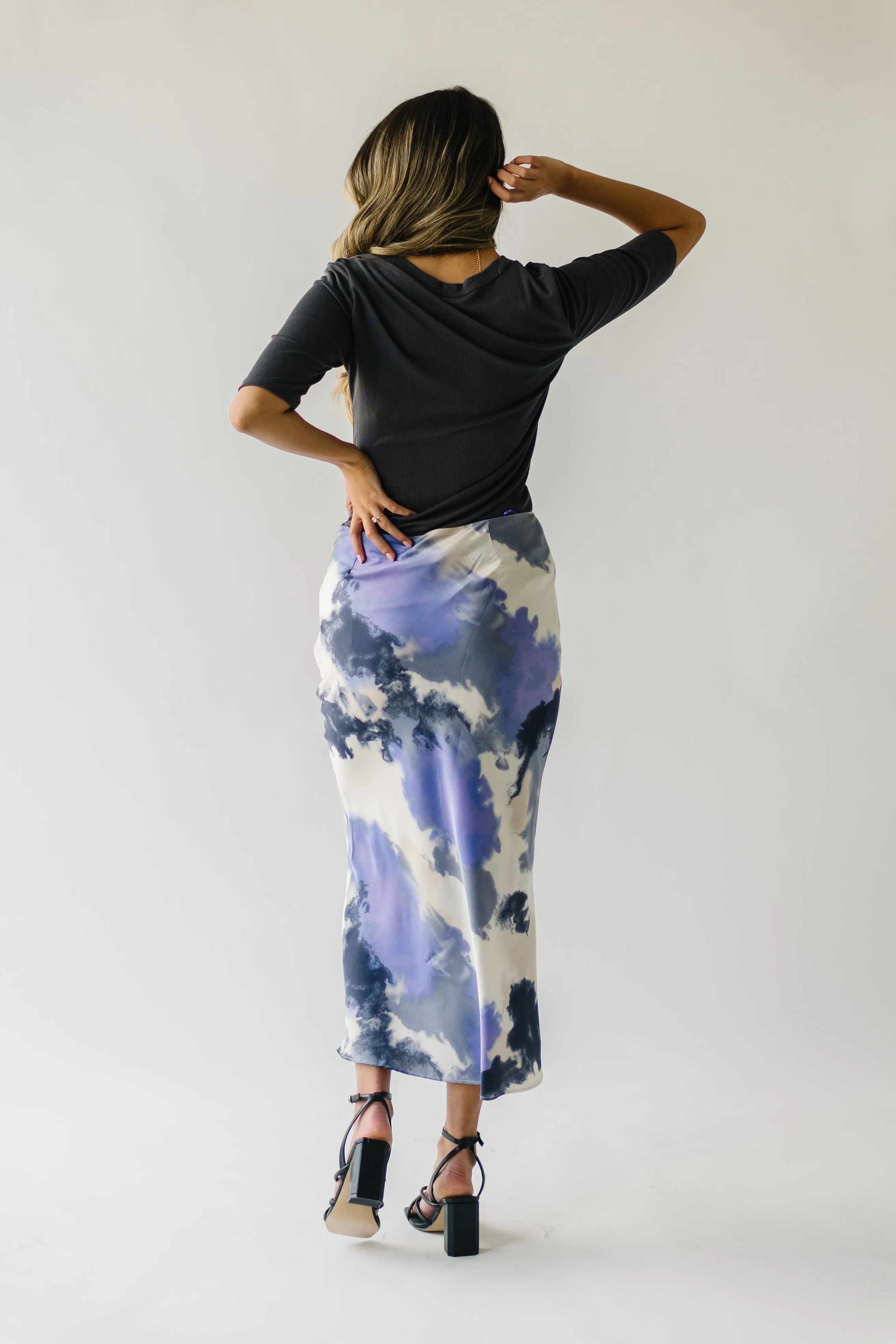 The Ozette Satin Skirt in Purple Abstract