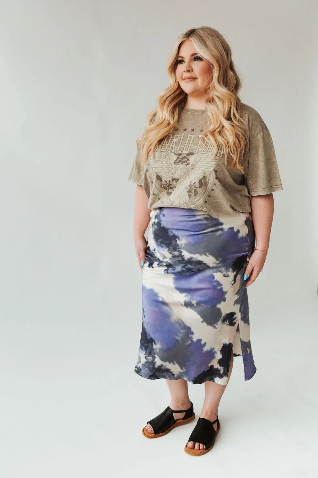 The Ozette Satin Skirt in Purple Abstract