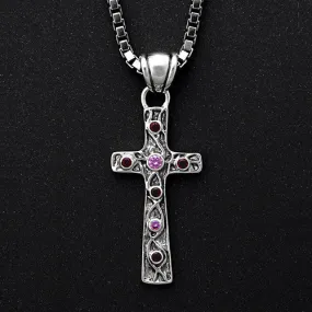 Unique Sterling Silver Garnet CZ Cross Pendant